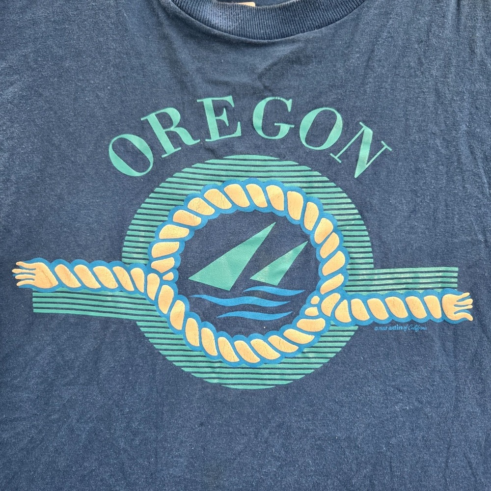 VINTAGE Oregon Men Shirt L Blue Sailboat Graphic Single Stitch 80s USA READ - Picture 4 of 14